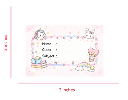Smeeps Cute Unicorn & Bunny School Name Labels Sticker – 7.62 × 5.08 cm (3 × 2 Inch) Personalized Writable Notebook Labels for Kids | Pastel Kawaii Theme Sticker Pack of 10