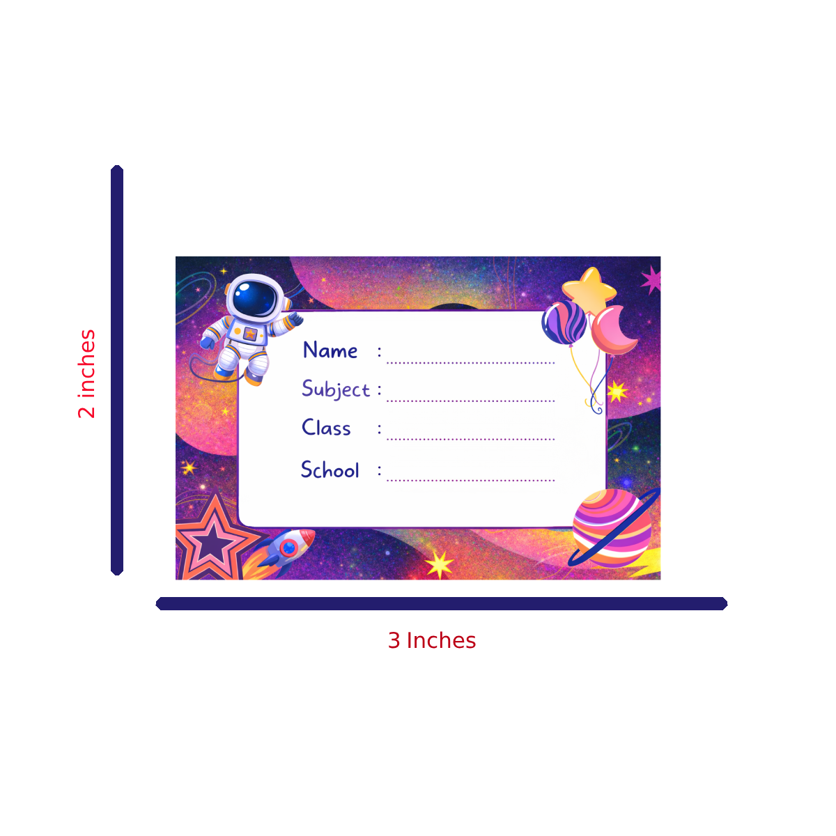 Smeeps Space Theme School Name Labels Sticker – 7.62 × 5.08 cm (3 × 2 Inch) Personalized Writable Notebook Labels for Kids | Astronaut Galaxy Theme Sticker Pack of 10