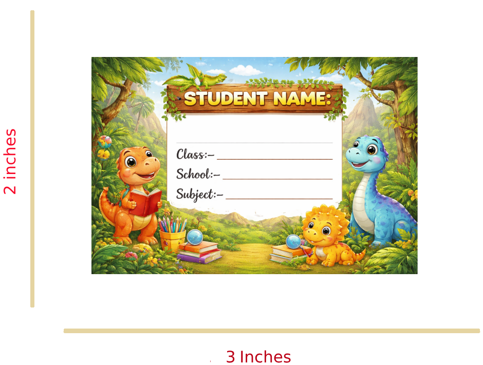 Smeeps Dinosaur Jungle School Name Labels Sticker – 7.62 × 5.08 cm (3 × 2 Inch) Personalized Writable Notebook Labels for Kids | Cute Dino Theme Sticker Pack of 10