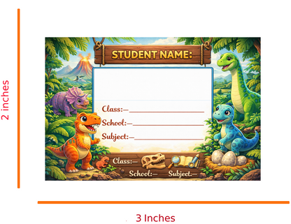 Smeeps Dinosaur Jungle School Name Labels Sticker – 7.62 × 5.08 cm (3 × 2 Inch) Personalized Writable Notebook Labels for Kids | Cute Dino Adventure Theme Sticker Pack of 10