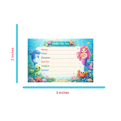 Smeeps Under The Sea Mermaid School Name Labels Sticker – 7.62 × 5.08 cm (3 × 2 Inch) Personalized Writable Notebook Labels for Kids | Cute Ocean Theme Sticker Pack of 10