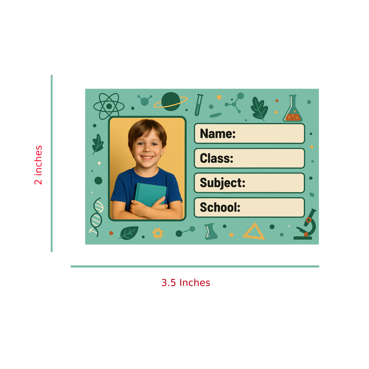 Smeeps Personalized Science School Book Label – Custom Photo Name Sticker for Kids | 3.5 x 2 Inch Notebook Labels | Pack of 10