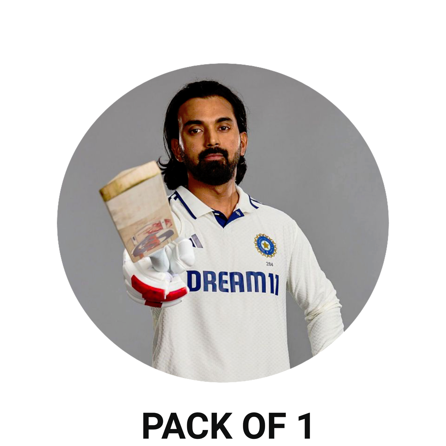 Smeeps KL Rahul Sticker – 10.16 cm (4 Inch) India Test Jersey Fan Vinyl Decal | Waterproof UV Resistant Round Sticker