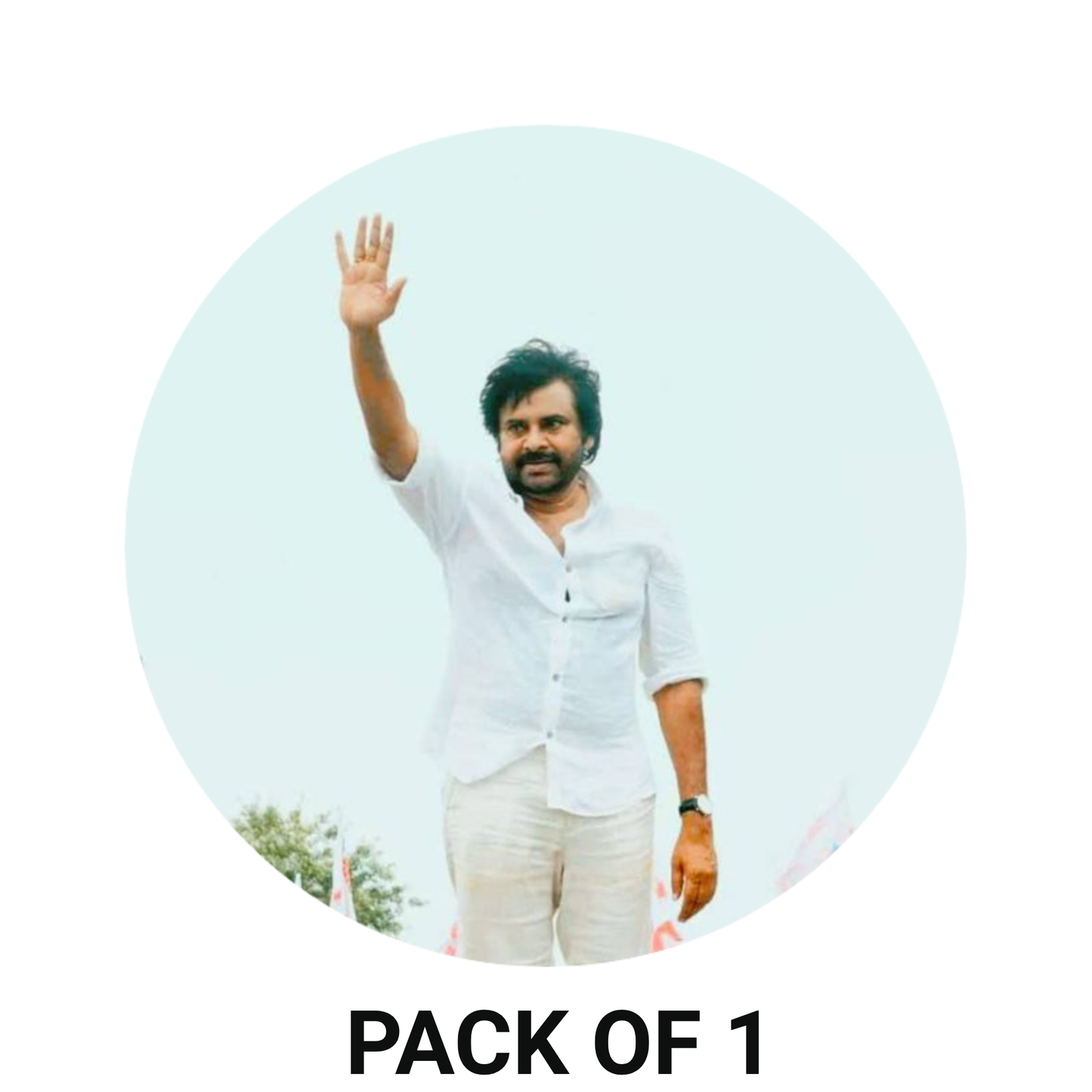 Smeeps Pawan Kalyan Waving Pose Sticker – 10.16 cm (4 Inch) Round Political Vinyl Decal | Waterproof UV Resistant Car & Bike Sticker