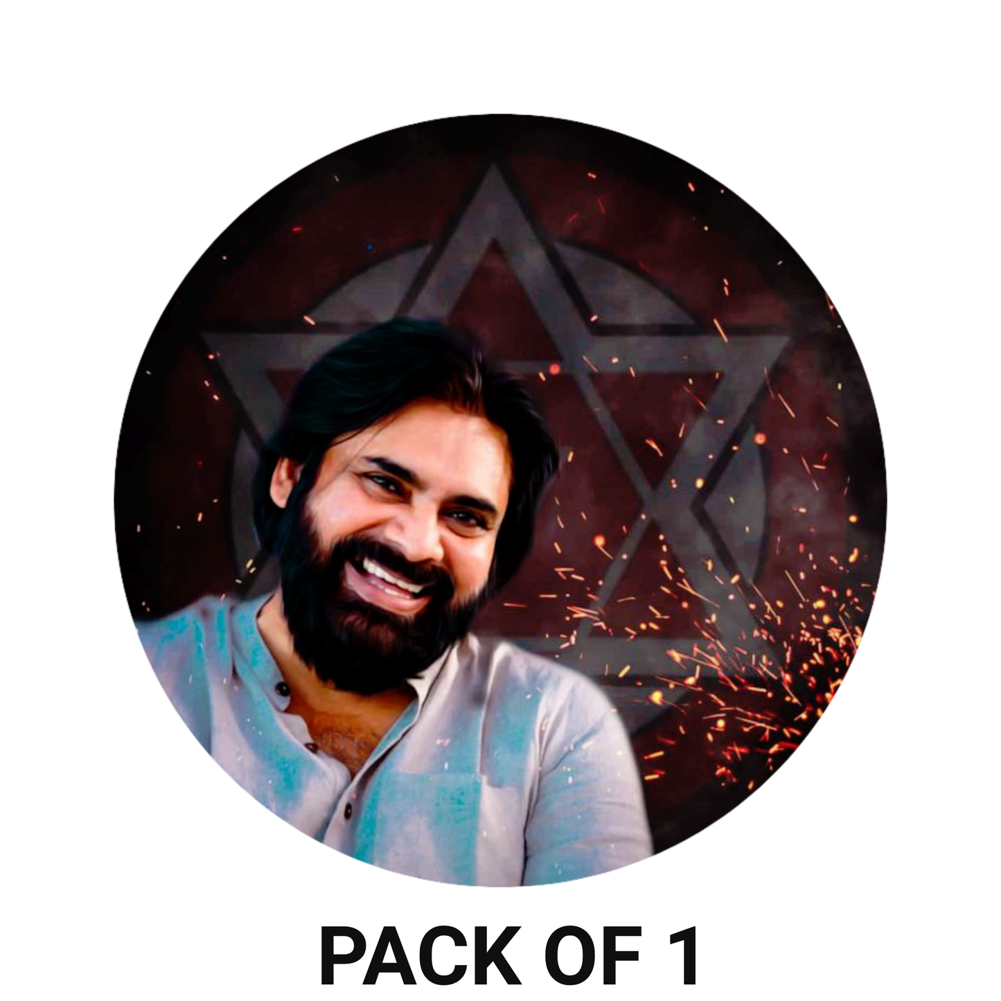 Smeeps Pawan Kalyan Smile Pose Janasena Sticker – 10.16 cm (4 Inch) Round Political Vinyl Decal | Waterproof UV Resistant Car & Bike Sticker