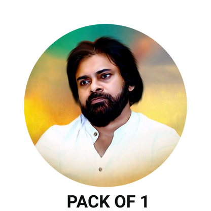 Smeeps Pawan Kalyan Calm Portrait Sticker – 10.16 cm (4 Inch) Round Political Vinyl Decal | Waterproof UV Resistant Car & Bike Sticker