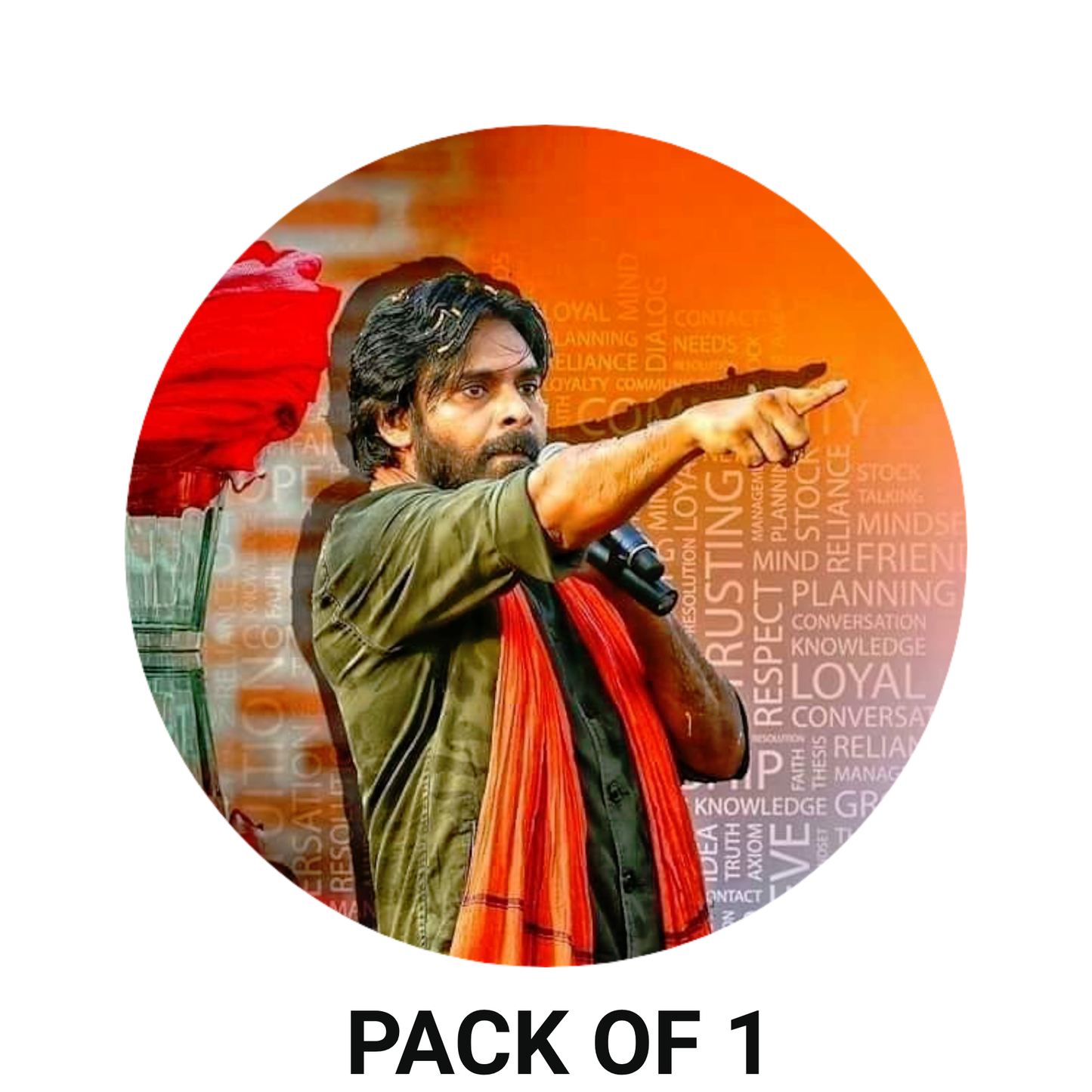 Smeeps Pawan Kalyan Directional Pointing Pose Sticker – 10.16 cm (4 Inch) Round Political Vinyl Decal | Waterproof UV Resistant Car & Bike Sticker