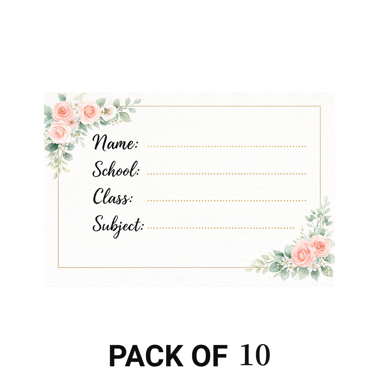 Smeeps Elegant Floral School Name Labels Sticker – 7.62 × 5.08 cm (3 × 2 Inch) Personalized Writable Notebook Labels for Students | Premium Rose Theme Sticker Pack of 10