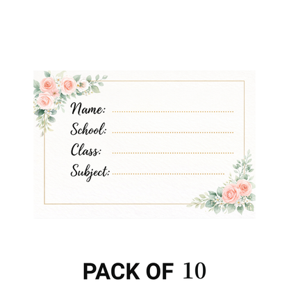 Smeeps Elegant Floral School Name Labels Sticker – 7.62 × 5.08 cm (3 × 2 Inch) Personalized Writable Notebook Labels for Students | Premium Rose Theme Sticker Pack of 10