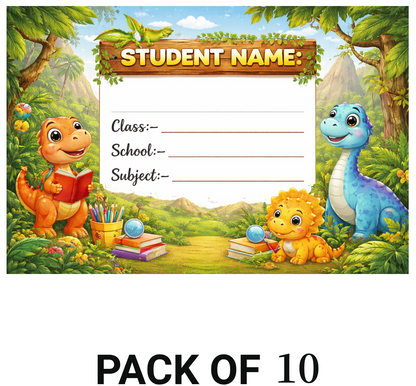 Smeeps Dinosaur Jungle School Name Labels Sticker – 7.62 × 5.08 cm (3 × 2 Inch) Personalized Writable Notebook Labels for Kids | Cute Dino Theme Sticker Pack of 10