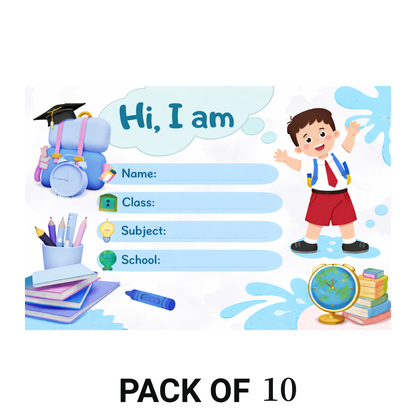 Smeeps Kids School Name Labels Sticker – 7.62 × 5.08 cm (3 × 2 Inch) Personalized Writable Notebook Labels for Students | Cute Cartoon School Stickers Pack of 10