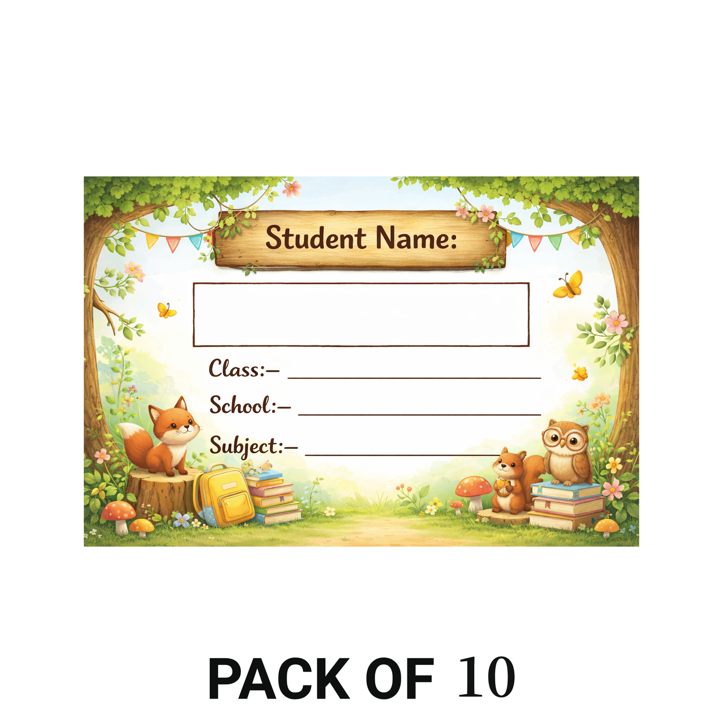 Smeeps Woodland Animals School Name Labels Sticker – 7.62 × 5.08 cm (3 × 2 Inch) Personalized Writable Notebook Labels for Kids | Cute Forest Theme Sticker Pack of 10