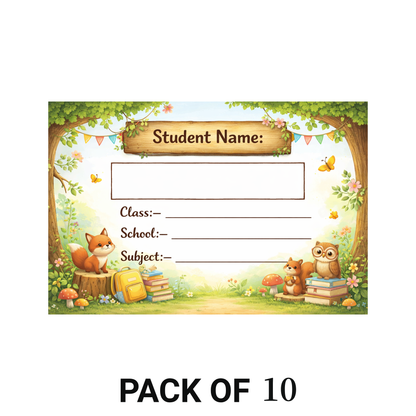Smeeps Woodland Animals School Name Labels Sticker – 7.62 × 5.08 cm (3 × 2 Inch) Personalized Writable Notebook Labels for Kids | Cute Forest Theme Sticker Pack of 10