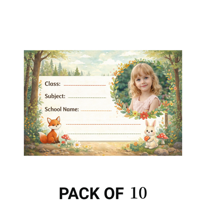 Smeeps Personalized Forest Animal School Label Stickers – Pack of 10 | 3 x 2 Inch Custom Name Labels with Photo | Cute Fox & Bunny Nature Theme | Waterproof Premium Finish