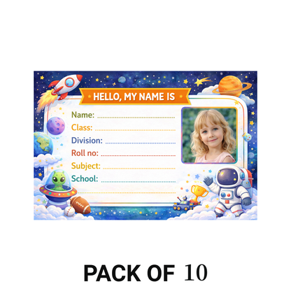 Smeeps Personalized Space Sports School Label Stickers – Pack of 10 | 3 x 2 Inch Custom Name Labels with Photo | Rocket, Astronaut & Sports Theme | Waterproof Premium Finish