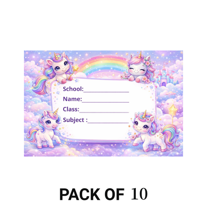 Smeeps Unicorn Rainbow School Name Labels Sticker – 7.62 × 5.08 cm (3 × 2 Inch) Personalized Writable Notebook Labels for Kids | Cute Fantasy Unicorn Design Pack of 10