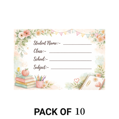 Smeeps Floral Pastel School Name Labels Sticker – 7.62 × 5.08 cm (3 × 2 Inch) Elegant Writable Notebook Labels for Kids & Students | Cute Stationery Theme Sticker Pack of 10