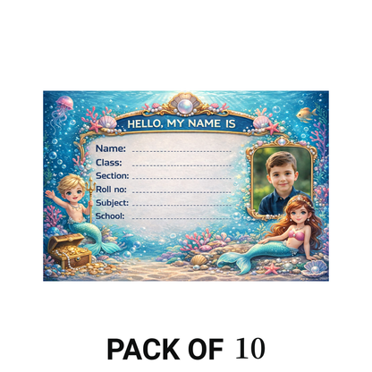 Smeeps Personalized Mermaid School Label Stickers – Pack of 10 | 3 x 2 Inch Custom Name Labels with Photo | Underwater Ocean Theme | Waterproof Premium Finish for Kids