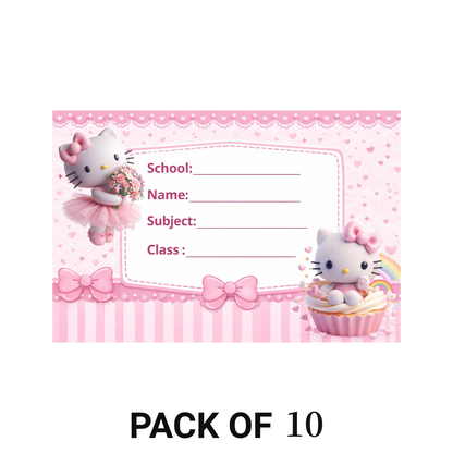 Smeeps Cute Kitty Pink Theme School Name Labels Sticker – 7.62 × 5.08 cm (3 × 2 Inch) Personalized Writable Notebook Labels for Kids | Kawaii Cartoon School Sticker Pack of 10
