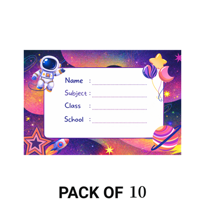 Smeeps Space Theme School Name Labels Sticker – 7.62 × 5.08 cm (3 × 2 Inch) Personalized Writable Notebook Labels for Kids | Astronaut Galaxy Theme Sticker Pack of 10