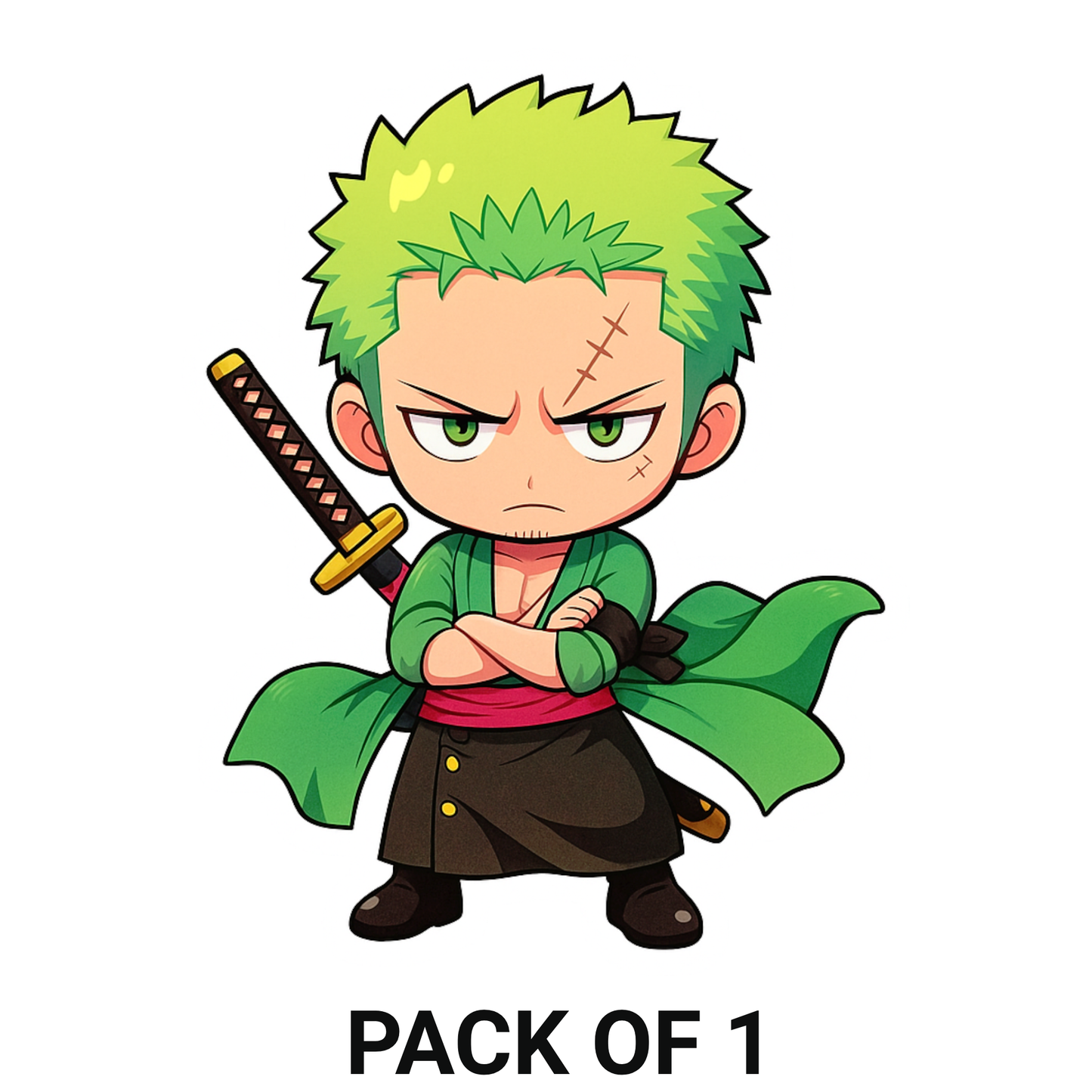 Smeeps Zoro Chibi Sticker – 10.16 x 7.88 cm Samurai Anime Vinyl Decal | Waterproof & UV-Resistant | Car, Bike, Laptop Sticker