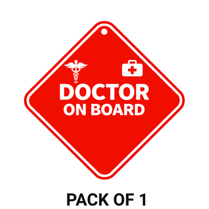 Smeeps Red Doctor On Board Hanging Sign – 20.58 × 20.32 cm (8.1 × 8 Inch) Waterproof UV Resistant Medical Emergency Car Hanging Board with Suction Cup | Professional Healthcare Vehicle Sign Pack of 1