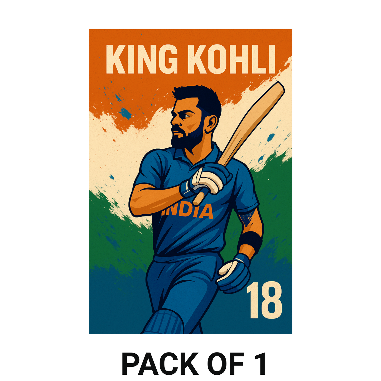 Smeeps King Kohli Cricket Wall Poster – Stylish Batsman Artwork with India Jersey & Number 18 | 30.48 x 45.72 cm Premium Sports Room Décor