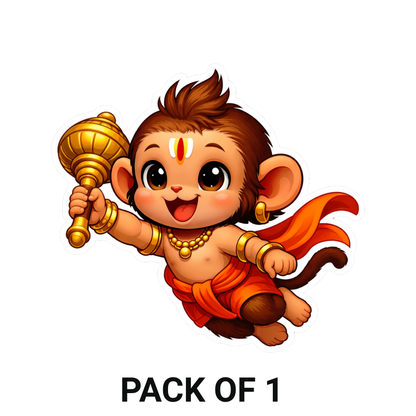 Smeeps Cute Bal Hanuman Vinyl Sticker – 10.16 × 9.40 cm (4 × 3.7 Inch) Waterproof Baby Hanuman Cartoon Car & Bike Sticker | UV Resistant | Wash Proof | Pack of 1