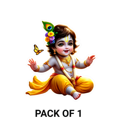 Smeeps Baby Krishna Vinyl Sticker – 11.43 × 10.16 cm (4.5 × 4 Inch) Waterproof Krishna Car Sticker | UV Resistant Bal Krishna Decal for Car, Bike, Laptop & Wall | Pack of 1