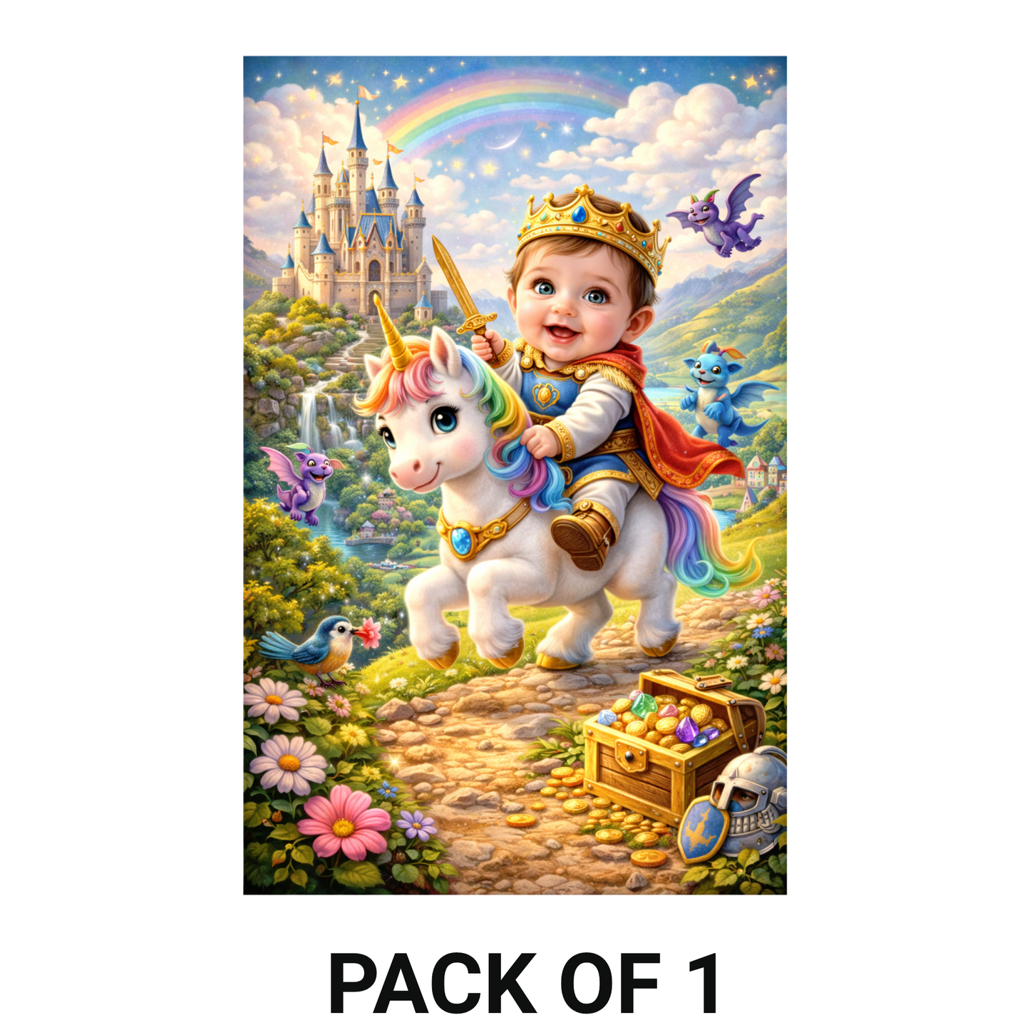 Smeeps Baby Prince Unicorn Wall Poster – 20.32 × 13.21 cm (8 × 5.2 Inch) Fantasy Kingdom Theme Kids Decorative Poster | 300 GSM Non-Adhesive Nursery & Baby Room Wall Decor Poster for Home, Playroom & Daycare | Pack of 1
