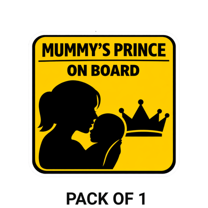 Smeeps Mummy’s Prince On Board Car Sticker – 14.48 × 14 cm (5.7 × 5.5 Inch) Waterproof Vinyl Baby Safety Sticker for Cars | UV Resistant Baby Boy Car Decal | Cute Family Window Sticker | Pack of 1