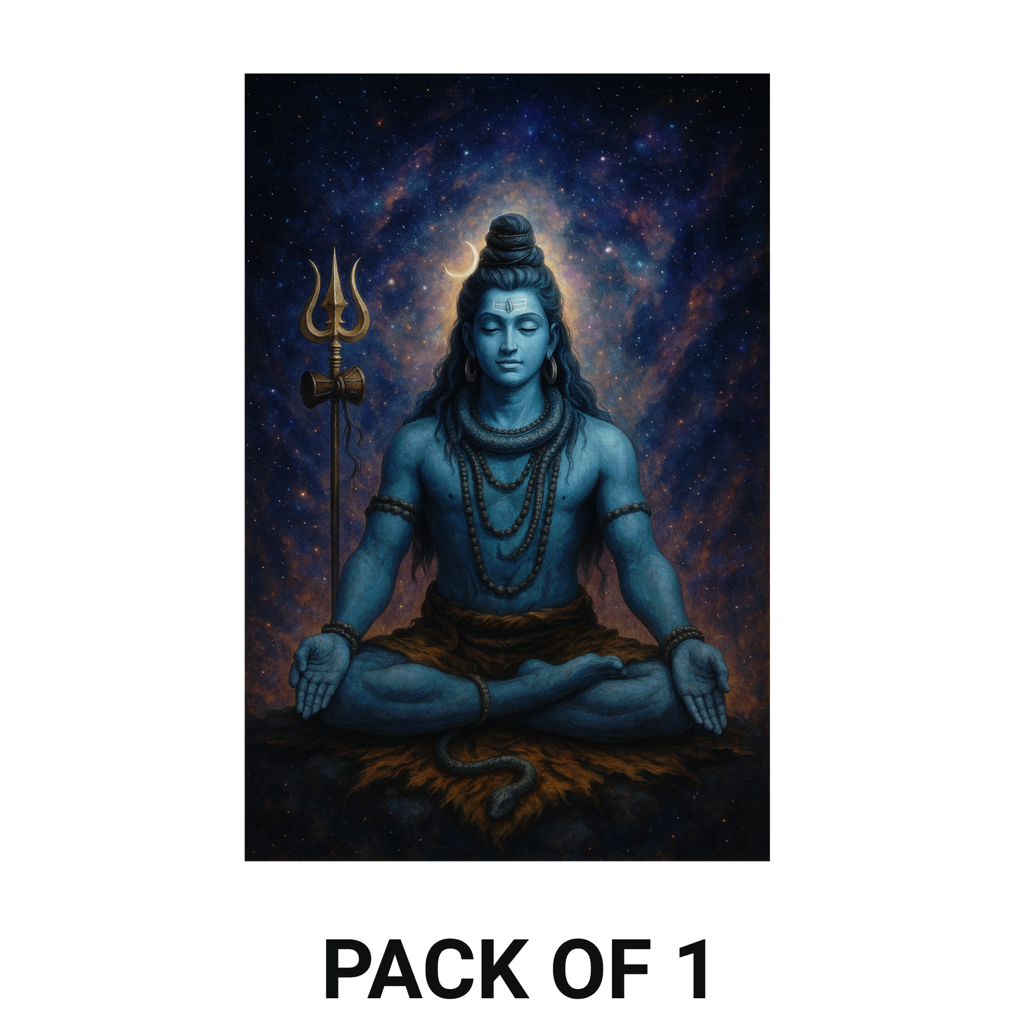 Smeeps Meditating Lord Shiva Wall Poster – Mahadev Cosmic Meditation Artwork with Trishul | 30.48 x 45.72 cm Spiritual Home, Yoga & Meditation Décor