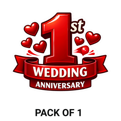 Smeeps 1st Wedding Anniversary Sticker – 11.43 × 9.40 cm (4.5 × 3.7 Inch) Romantic First Anniversary Vinyl Die-Cut Sticker with Heart Design | Waterproof UV Resistant | Pack of 1