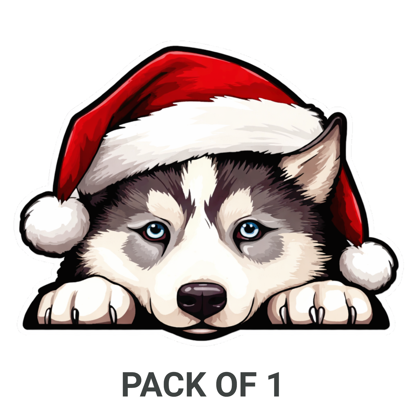 Smeeps Cute Husky Christmas Sticker – 11.94 × 9.15 cm (4.7 × 3.6 Inch) Premium Vinyl Decal | Santa Cap Puppy Dog Design | Waterproof UV Resistant Wash Proof | Pack of 1