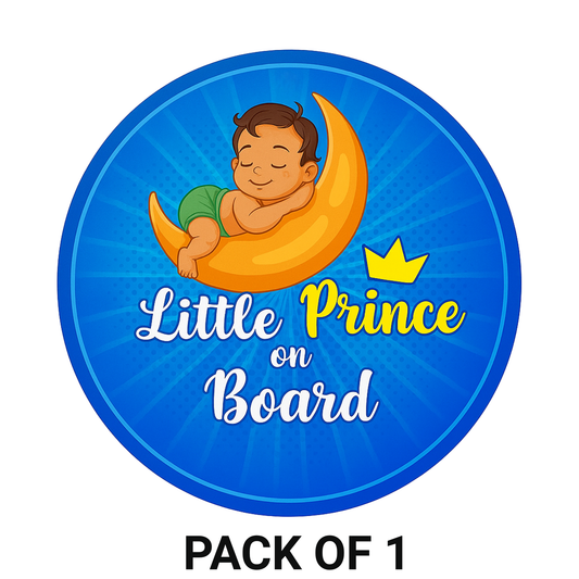 Smeeps Little Prince On Board Sticker – 15.24 cm Round | Cute Sleeping Baby Boy on Moon Design | Blue Waterproof Car Safety Sign