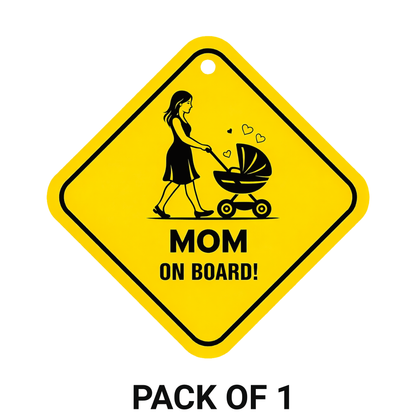 Smeeps Mom On Board Hanging Sign – 20.32 × 20.32 cm (8 × 8 Inch) Mom with Baby Stroller Waterproof Car Hanging Board with Suction Cup | Mother & Baby Safety Vehicle Sign Pack of 1