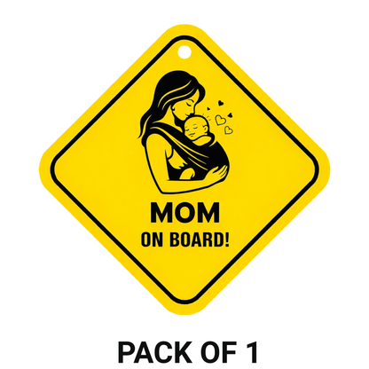 Smeeps Mom On Board Hanging Sign – 20.32 × 20.32 cm (8 × 8 Inch) Mother Carrying Baby Waterproof Car Hanging Board with Suction Cup | Baby Safety Vehicle Warning Sign Pack of 1