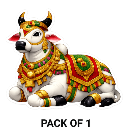 Smeeps Sacred Nandi Bull Sticker – 12.7 × 10.93 cm (5 × 4.3 Inch) Hindu Religious Vinyl Decal for Car, Bike, Door & Wall | Waterproof UV Resistant Devotional Sticker