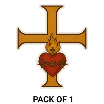 Smeeps Sacred Heart Cross Sticker – 11.69 x 10.16 cm Christian Holy Symbol Decal | Catholic Sacred Heart of Jesus | Waterproof & Durable Vinyl