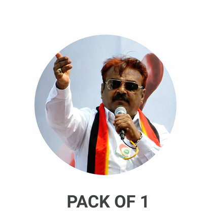 Smeeps Vijayakanth Portrait Round Sticker – 10.16 cm (4 Inch) Car & Bike Vinyl Decal | Waterproof UV Resistant Political Sticker