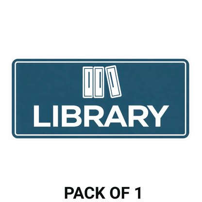 Smeeps Library Sign Sticker – 16.51 × 7.62 cm (6.5 × 3 Inch) Premium Vinyl Decal | Minimal Blue Library Board Design | Waterproof UV Resistant Wash Proof | Pack of 1