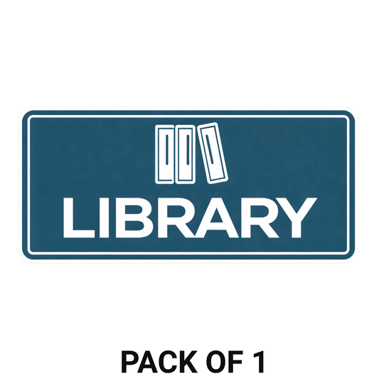 Smeeps Library Sign Sticker – 16.51 × 7.62 cm (6.5 × 3 Inch) Premium Vinyl Decal | Minimal Blue Library Board Design | Waterproof UV Resistant Wash Proof | Pack of 1