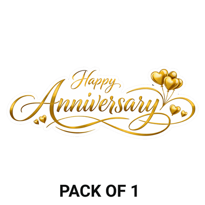 Smeeps Happy Anniversary Gold Sticker – 10.16 × 3.81 cm (4 × 1.5 Inch) Premium Golden Anniversary Vinyl Die-Cut Sticker for Wedding Anniversary Gifts, Gift Boxes, Scrapbooks & DIY Decorations | Waterproof UV Resistant | Pack of 1