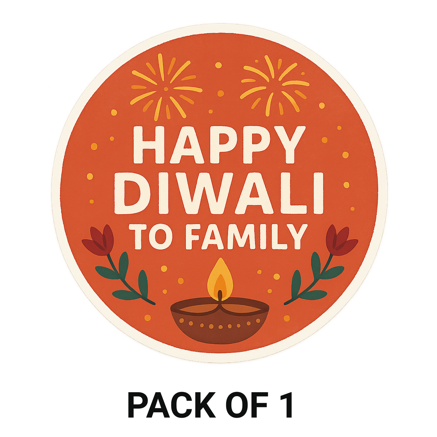 Smeeps Happy Diwali to Family Sticker – 7.62 x 7.62 cm Festive Round Diya Decal | Celebration Decor | Waterproof & UV-Resistant Vinyl