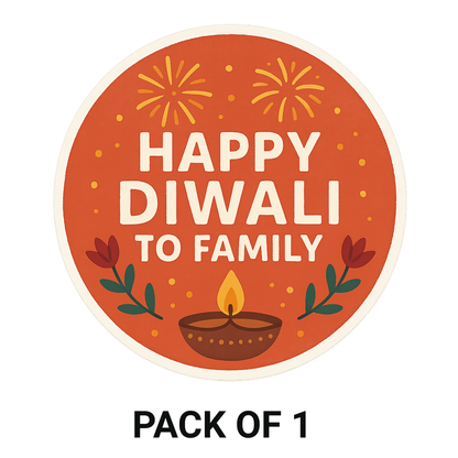 Smeeps Happy Diwali to Family Sticker – 7.62 x 7.62 cm Festive Round Diya Decal | Celebration Decor | Waterproof & UV-Resistant Vinyl