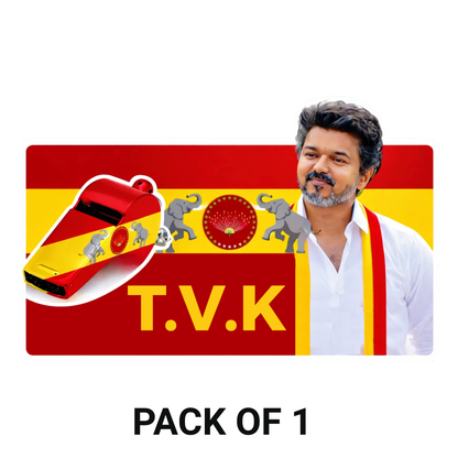 Smeeps Vijay TVK Rectangular Car Sticker – 11.94 × 7.62 cm (4.7 × 3 Inch) Premium Vinyl Decal | Thamizaga Vettri Kazhagam T.V.K Design | Waterproof UV Resistant Wash Proof | Pack of 1