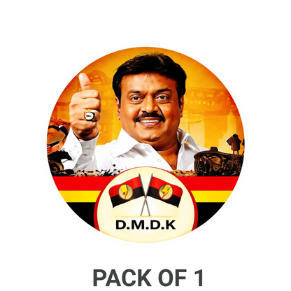 Smeeps Vijayakanth DMDK Portrait Round Sticker – 10.16 cm (4 Inch) Car & Bike Vinyl Decal | Waterproof UV Resistant Political Sticker