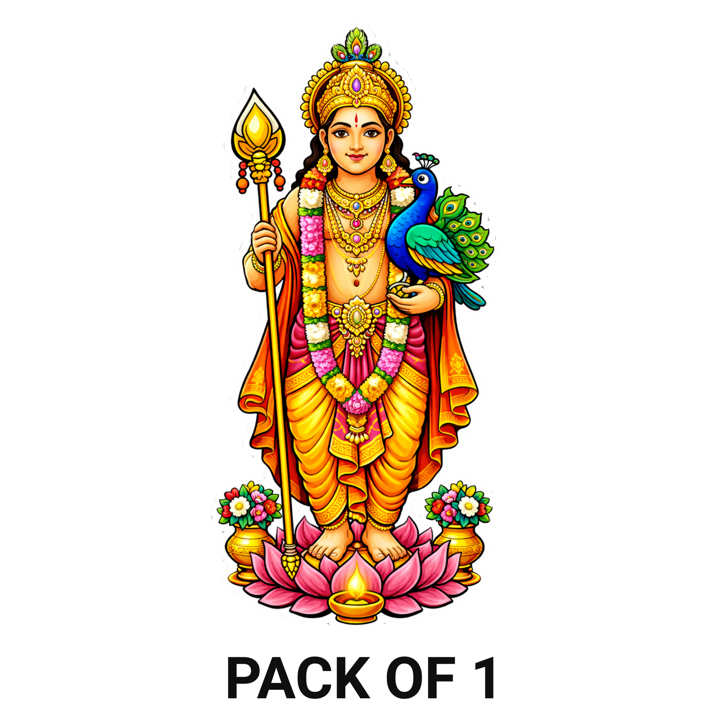 Smeeps Lord Murugan Wall Sticker – 13.97 × 6.60 cm (5.5 × 2.6 Inch) Hindu Religious Vinyl Decal for Door & Wall | Waterproof UV Resistant Spiritual Home Décor Sticker