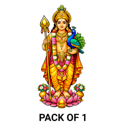Smeeps Lord Murugan Wall Sticker – 13.97 × 6.60 cm (5.5 × 2.6 Inch) Hindu Religious Vinyl Decal for Door & Wall | Waterproof UV Resistant Spiritual Home Décor Sticker