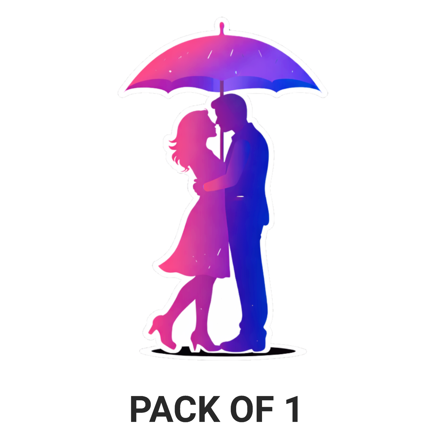 Smeeps Romantic Couple Under Umbrella Sticker – 10.16 × 6.10 cm (4 × 2.4 Inch) Premium Vinyl Decal | Love in Rain Design | Waterproof UV Resistant Wash Proof | Pack of 1